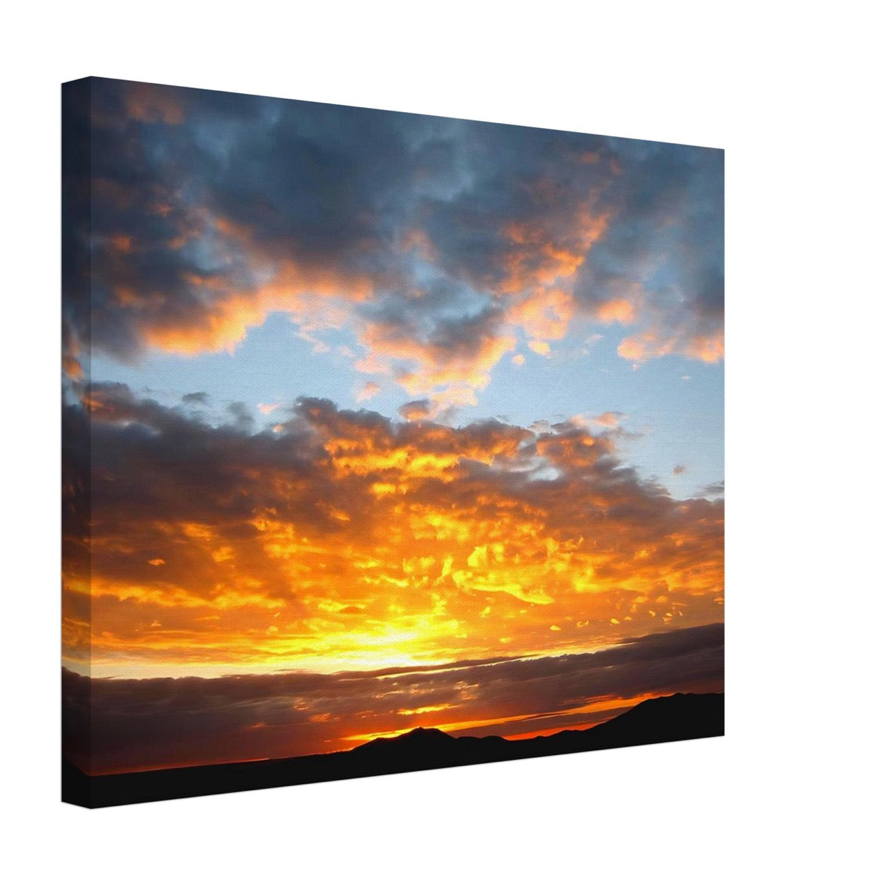 Canvas print of a sunset with orange, blue and purple colours.