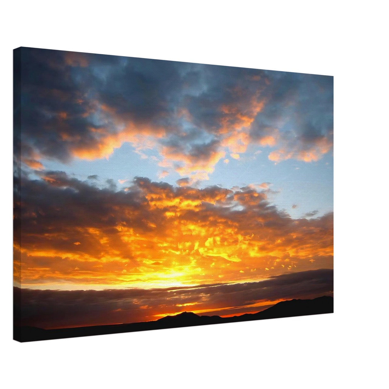 Canvas print of a sunset with orange, blue and purple colours.